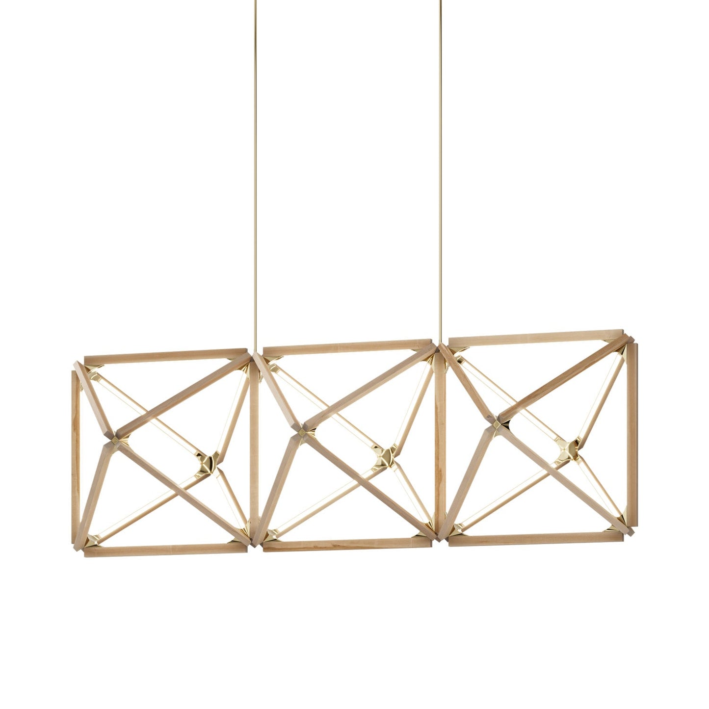 Truss Linear LED Chandelier in Maple/Polished Brass (81-Inch).