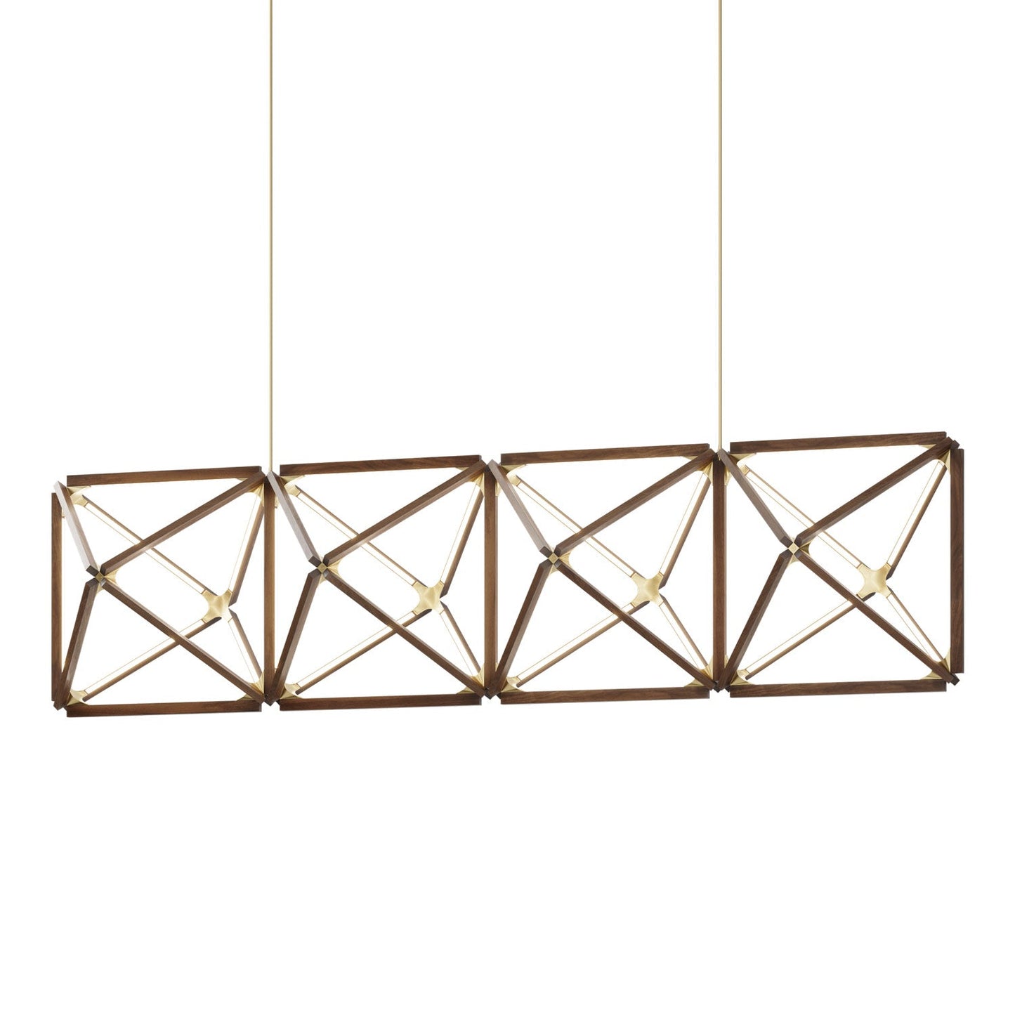 Truss Linear LED Chandelier in American Walnut/Brushed Brass (107.5-Inch).
