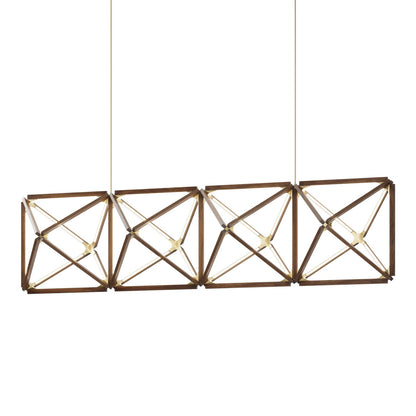 Truss Linear LED Chandelier in American Walnut/Brushed Brass (107.5-Inch).