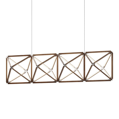 Truss Linear LED Chandelier in American Walnut/Brushed Nickel (107.5-Inch).