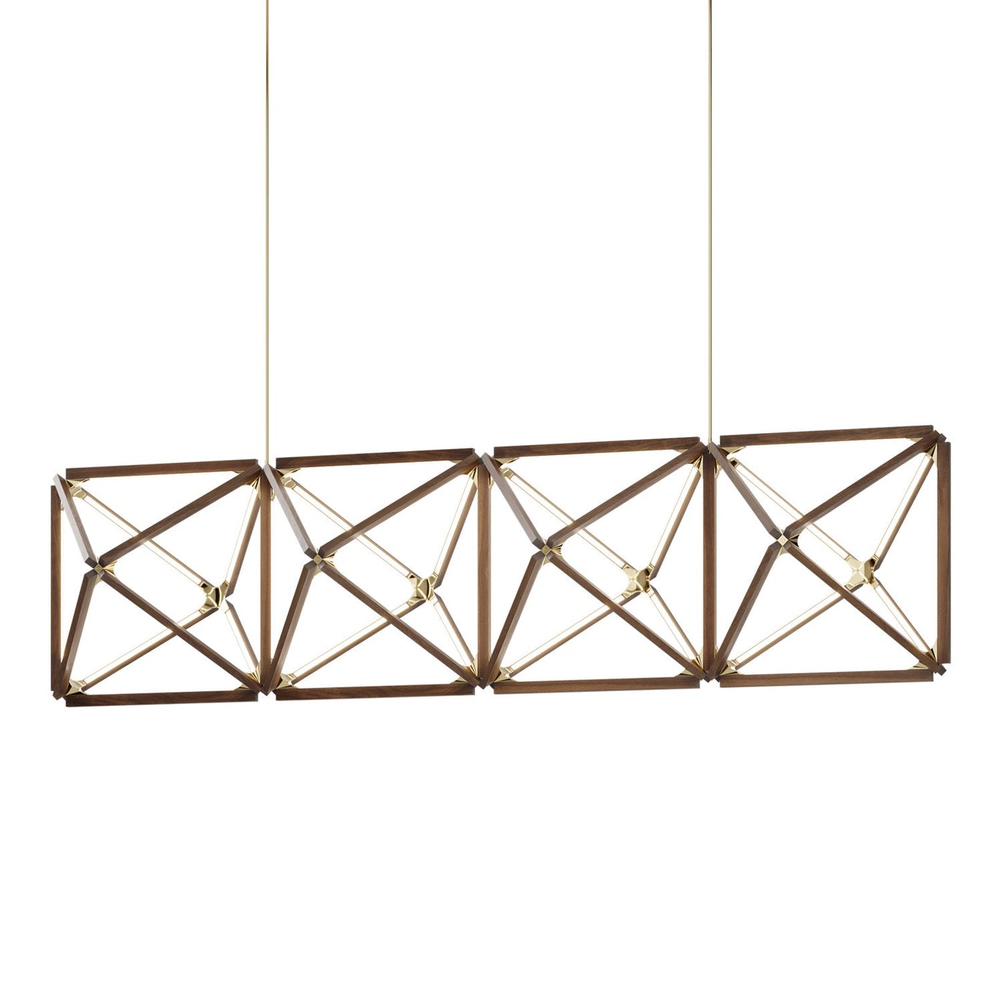 Truss Linear LED Chandelier in American Walnut/Polished Brass (107.5-Inch).