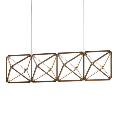 Truss Linear LED Chandelier in American Walnut/Polished Brass (107.5-Inch).