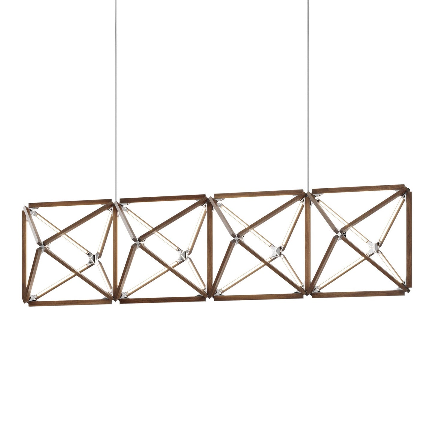 Truss Linear LED Chandelier in American Walnut/Polished Nickel (107.5-Inch).