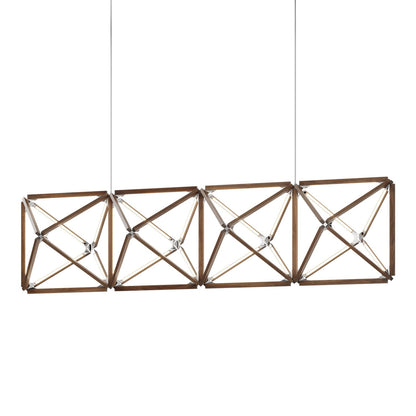 Truss Linear LED Chandelier in American Walnut/Polished Nickel (107.5-Inch).