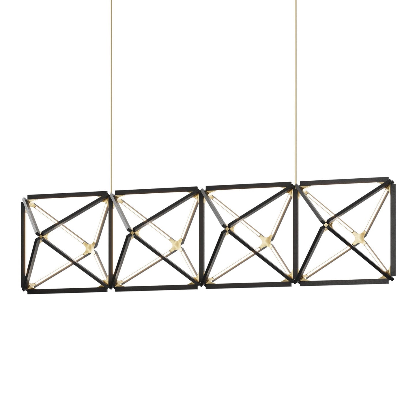 Truss Linear LED Chandelier in Ebonized Oak/Brushed Brass (107.5-Inch).