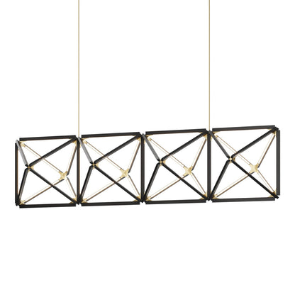 Truss Linear LED Chandelier in Ebonized Oak/Brushed Brass (107.5-Inch).