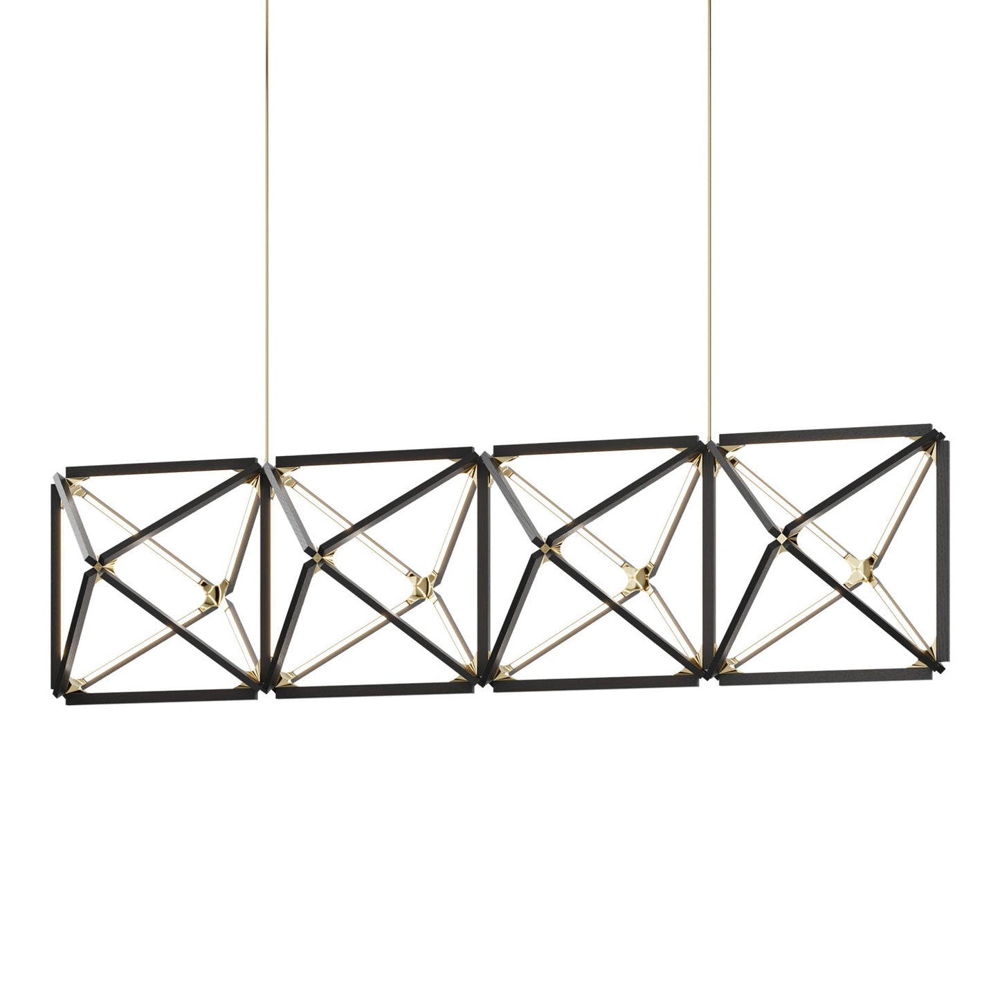 Truss Linear LED Chandelier in Ebonized Oak/Polished Brass (107.5-Inch).
