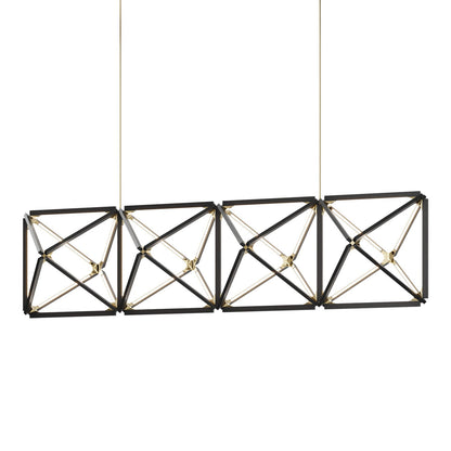 Truss Linear LED Chandelier in Ebonized Oak/Polished Brass (107.5-Inch).