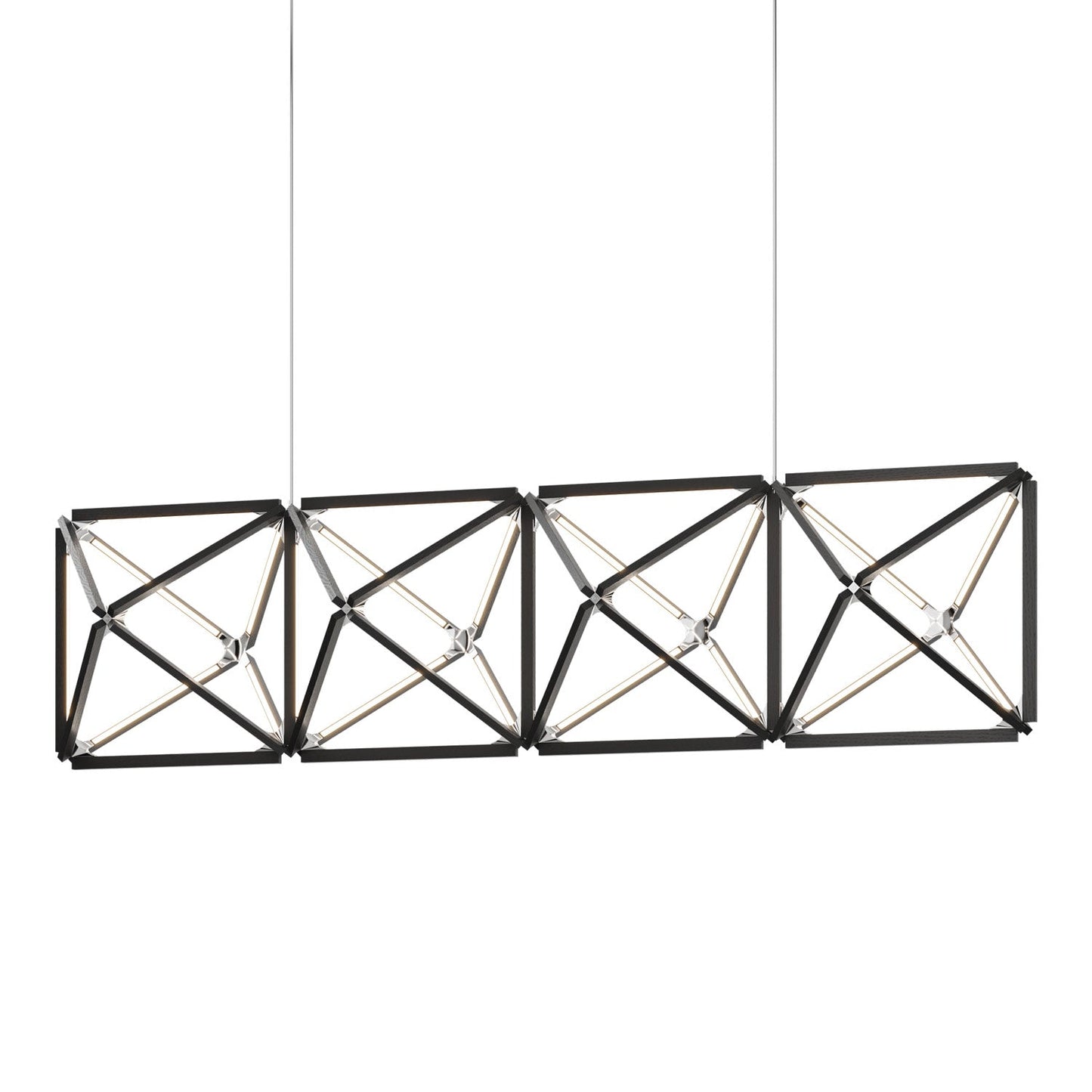 Truss Linear LED Chandelier in Ebonized Oak/Polished Nickel (107.5-Inch).