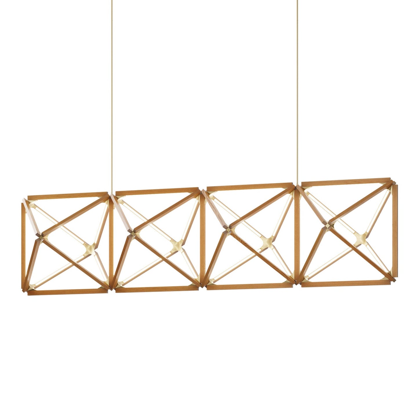 Truss Linear LED Chandelier in Heart Pine (Reclaimed)/Brushed Brass (107.5-Inch).