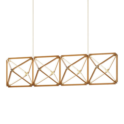 Truss Linear LED Chandelier in Heart Pine (Reclaimed)/Brushed Brass (107.5-Inch).