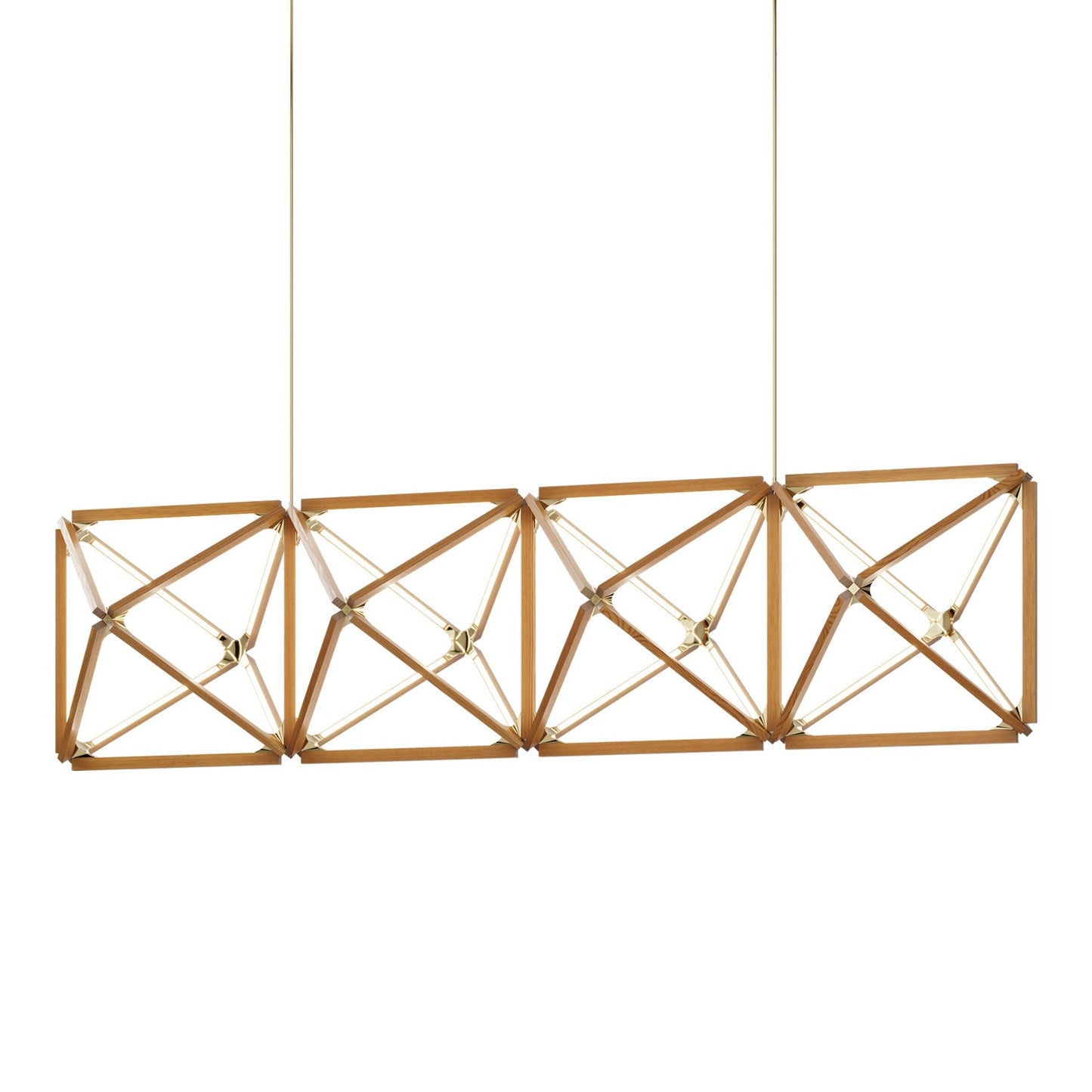 Truss Linear LED Chandelier in Heart Pine (Reclaimed)/Polished Brass (107.5-Inch).