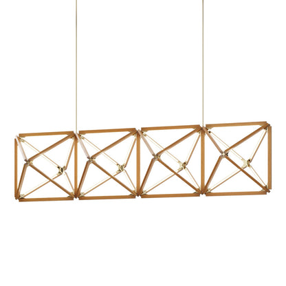 Truss Linear LED Chandelier in Heart Pine (Reclaimed)/Polished Brass (107.5-Inch).