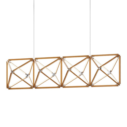 Truss Linear LED Chandelier in Heart Pine (Reclaimed)/Polished Nickel (107.5-Inch).