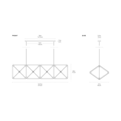 Truss Linear LED Chandelier - line drawing.