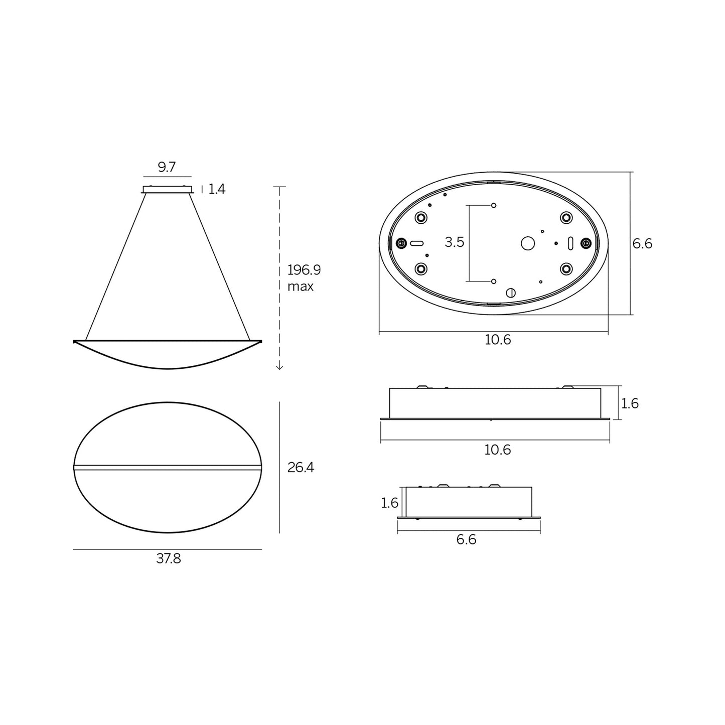 Diphy LED Pendant Light - line drawing.