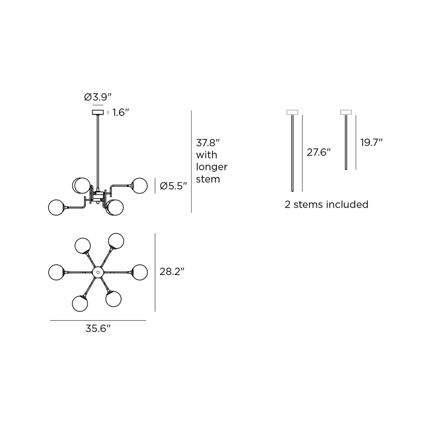 Galassia Pendant Light - line drawing.
