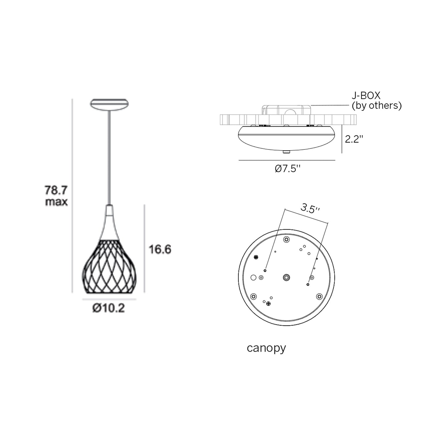 Mongolfier LED Pendant Light - line drawing.