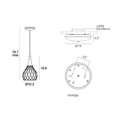 Mongolfier LED Pendant Light - line drawing.