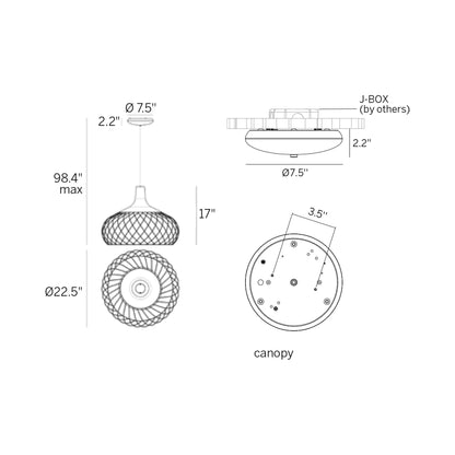 Mongolfier LED Pendant Light - line drawing.
