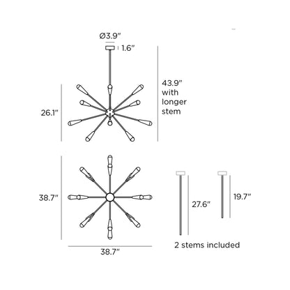 Sputnik Suspension Chandelier - line drawing.