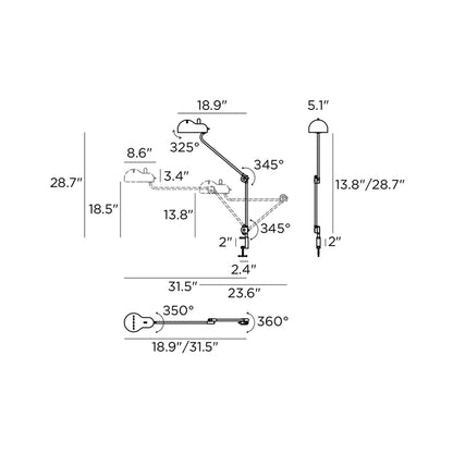 Topo Clamp Table Lamp - line drawing.