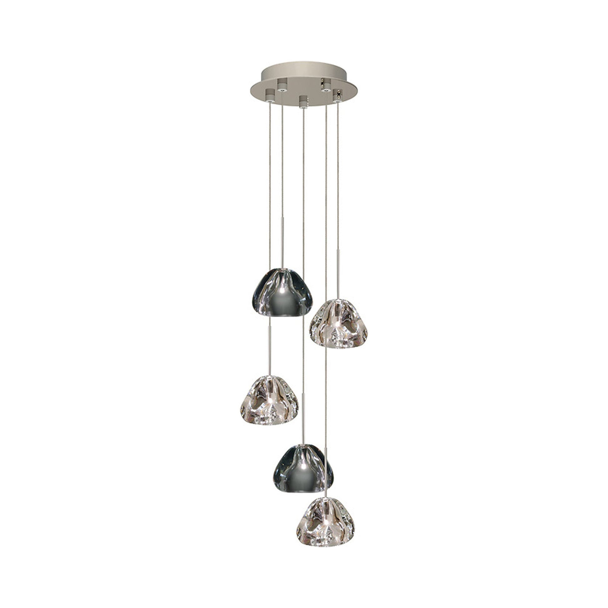 Blob II Multi Light Pendant Light in Polished Nickel/Clear Smoke (5-Light).