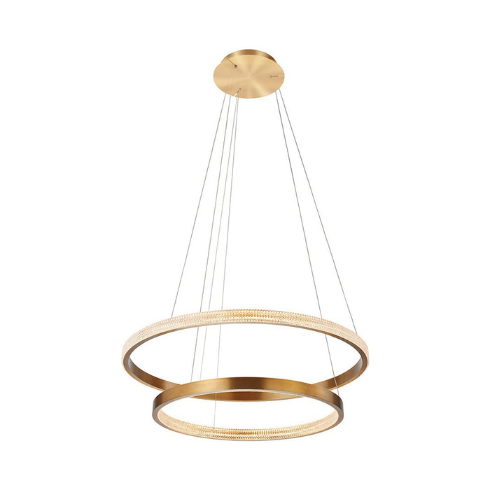 Double Ring LED Pendant Light in Brushed Brass.