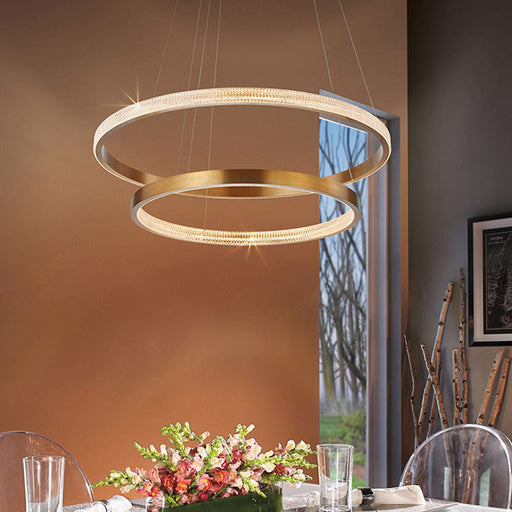 Double Ring LED Pendant Light in dining room.