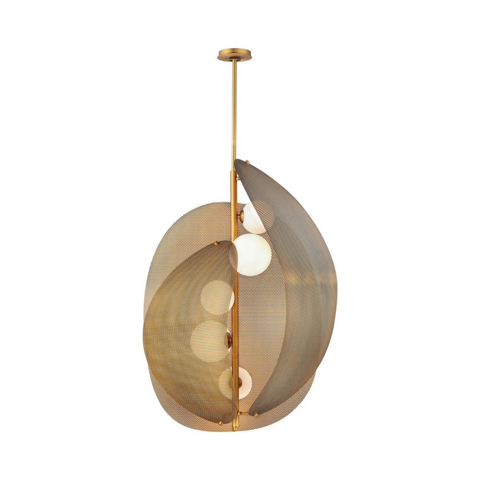 Chips Vertical Pendant Light in Natural Aged Brass.