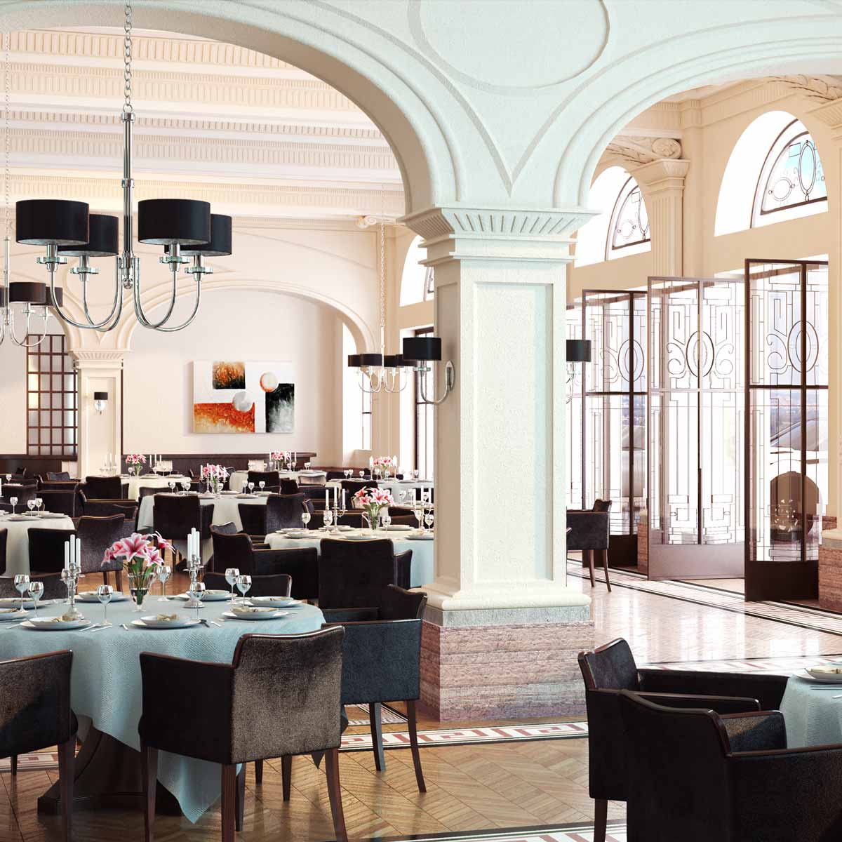 Manhattan Chandelier in restaurant.