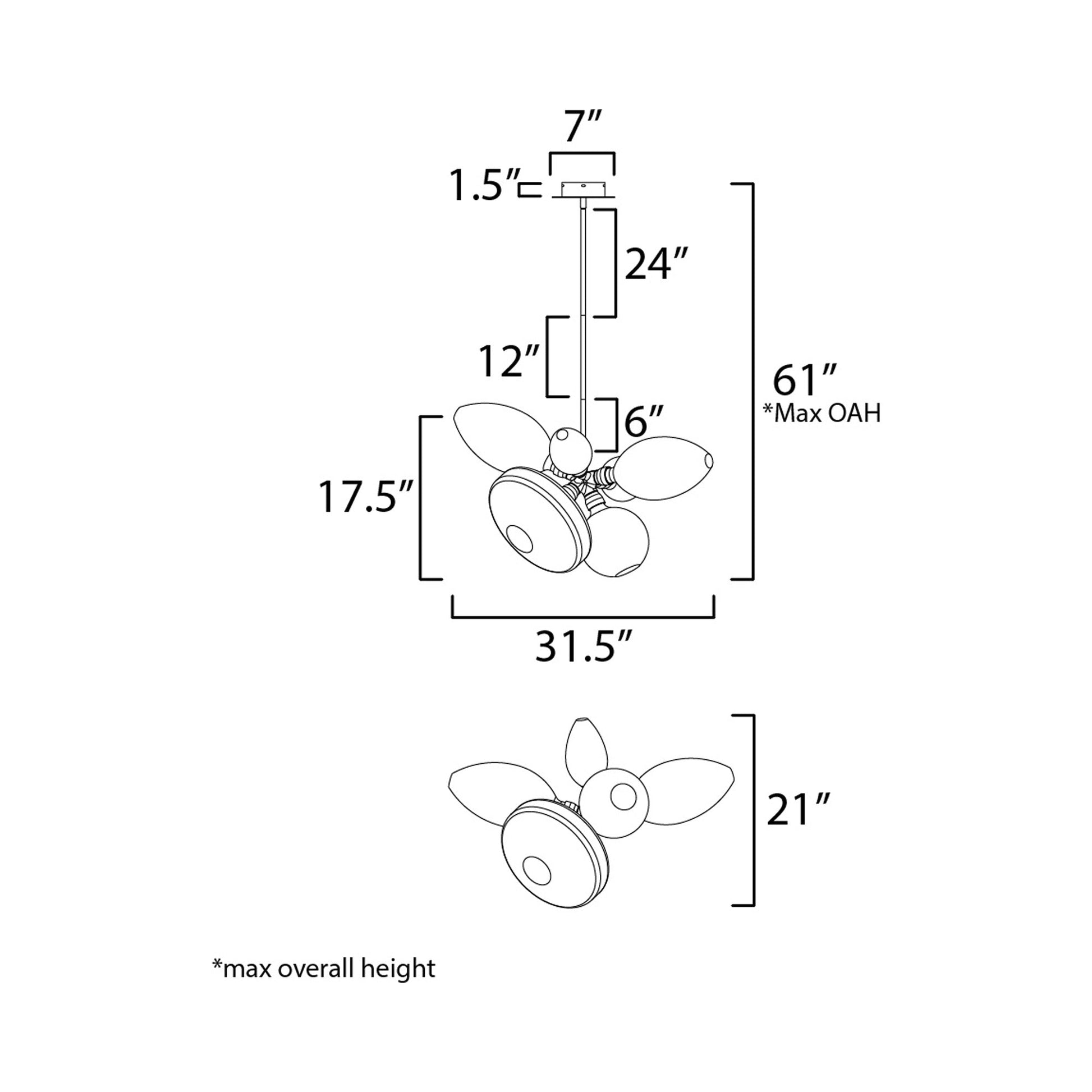 Ray Dance Single Cluster LED Pendant Light - line drawing.