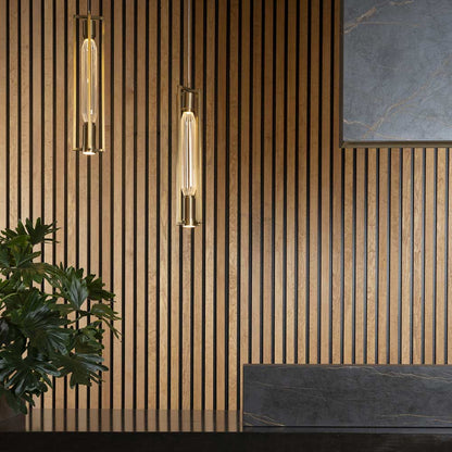 Zeppelin LED Pendant Light in living room.