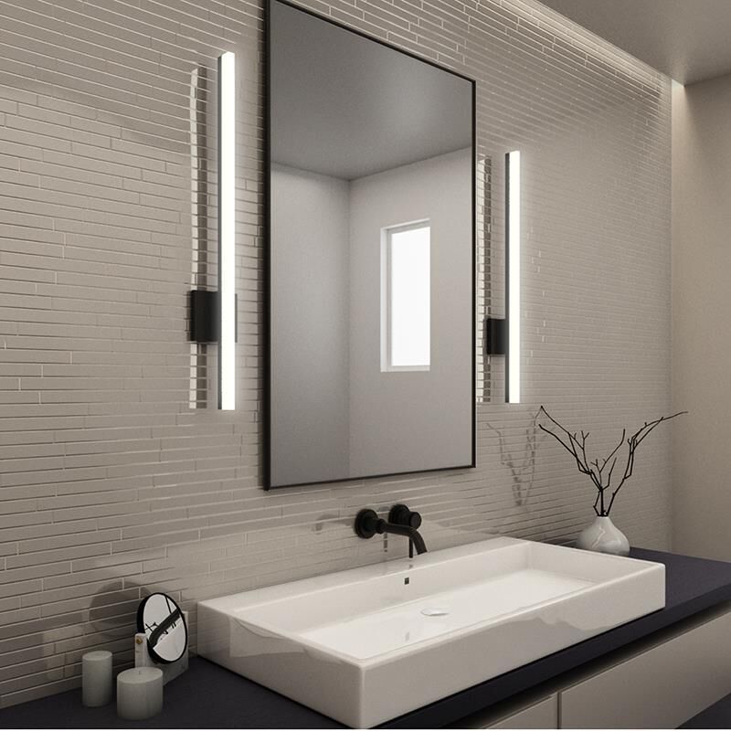 LED Bath Light Minimalist Modern Ultra-Thin Vanity Bathroom Light Bar Wall Sconce Wall Light Over Mirror, Brushed Black/ Silver,Silver+Chrome / 2