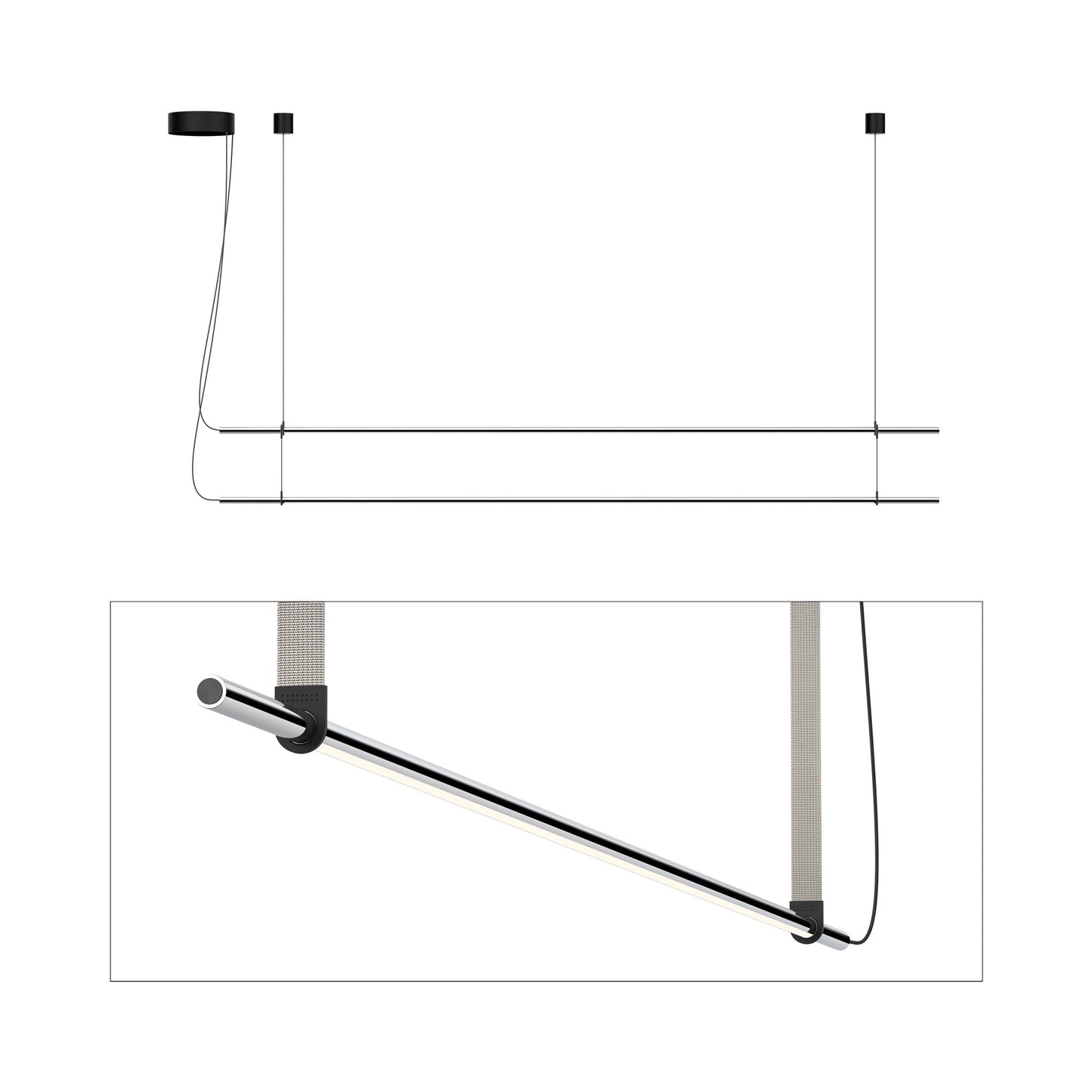 T.O. LED Pendant Light in Matte Chrome/Light Grey (2-Light).