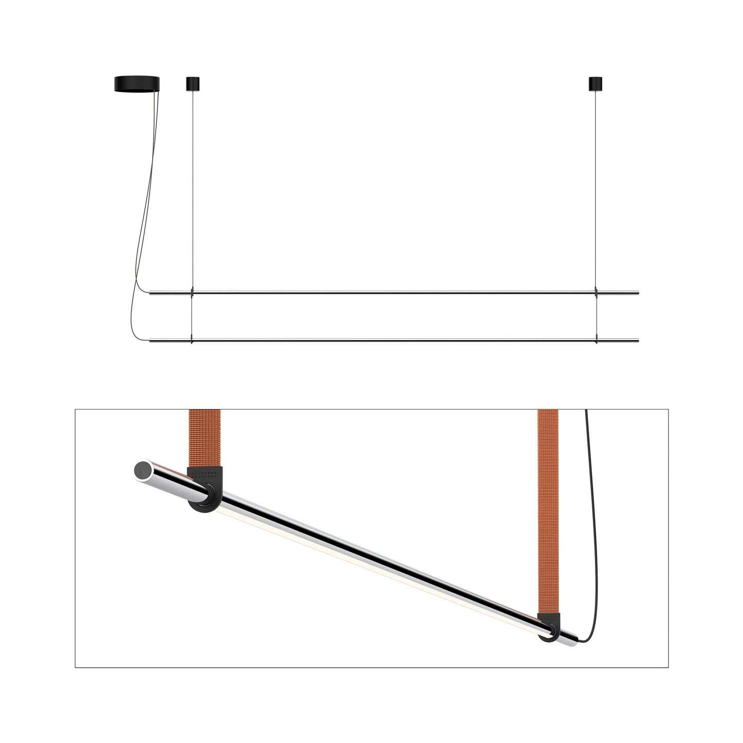 T.O. LED Pendant Light in Matte Chrome/Burnt Orange (2-Light).