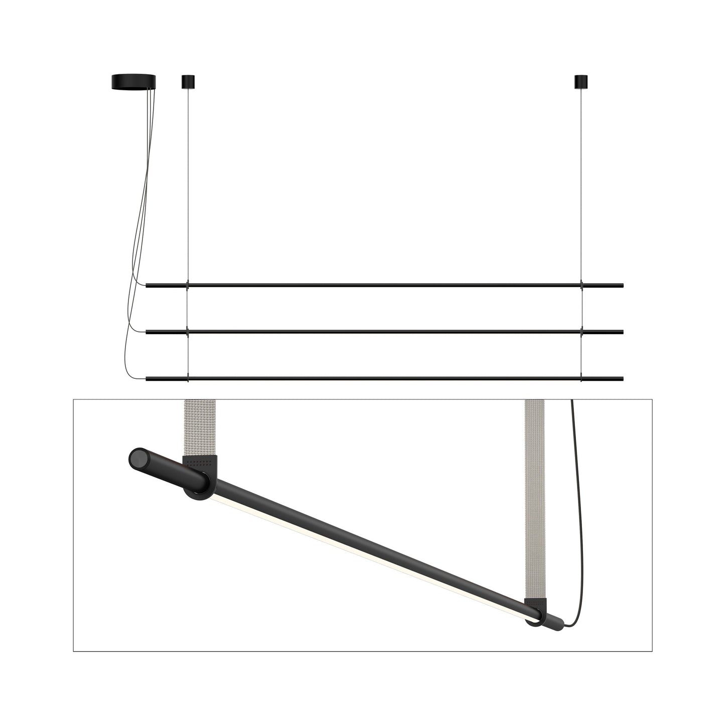 T.O. LED Pendant Light in Matte Black/Light Grey (3-Light).