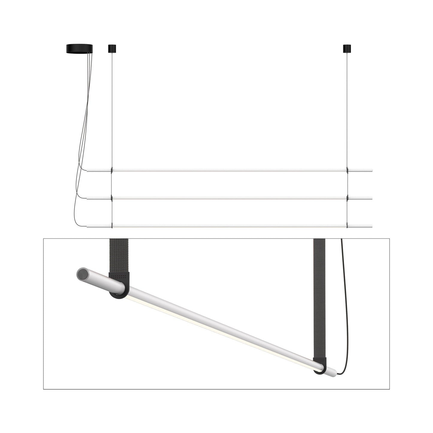 T.O. LED Pendant Light in Matte Light Grey/Graphite (3-Light).