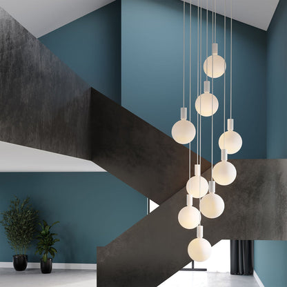 Alumina Sphere V LED Multi Light Pendant Light in living room.