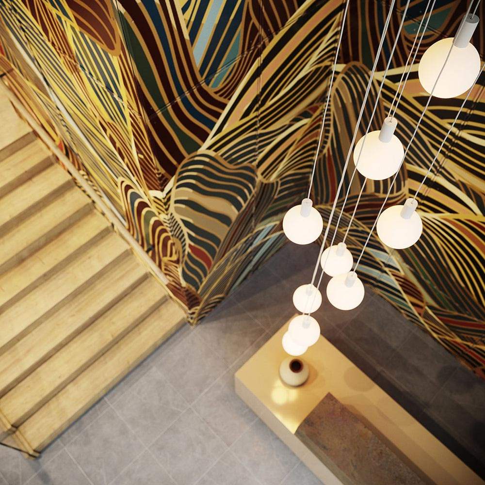 Alumina Sphere V LED Multi Light Pendant Light in living room.