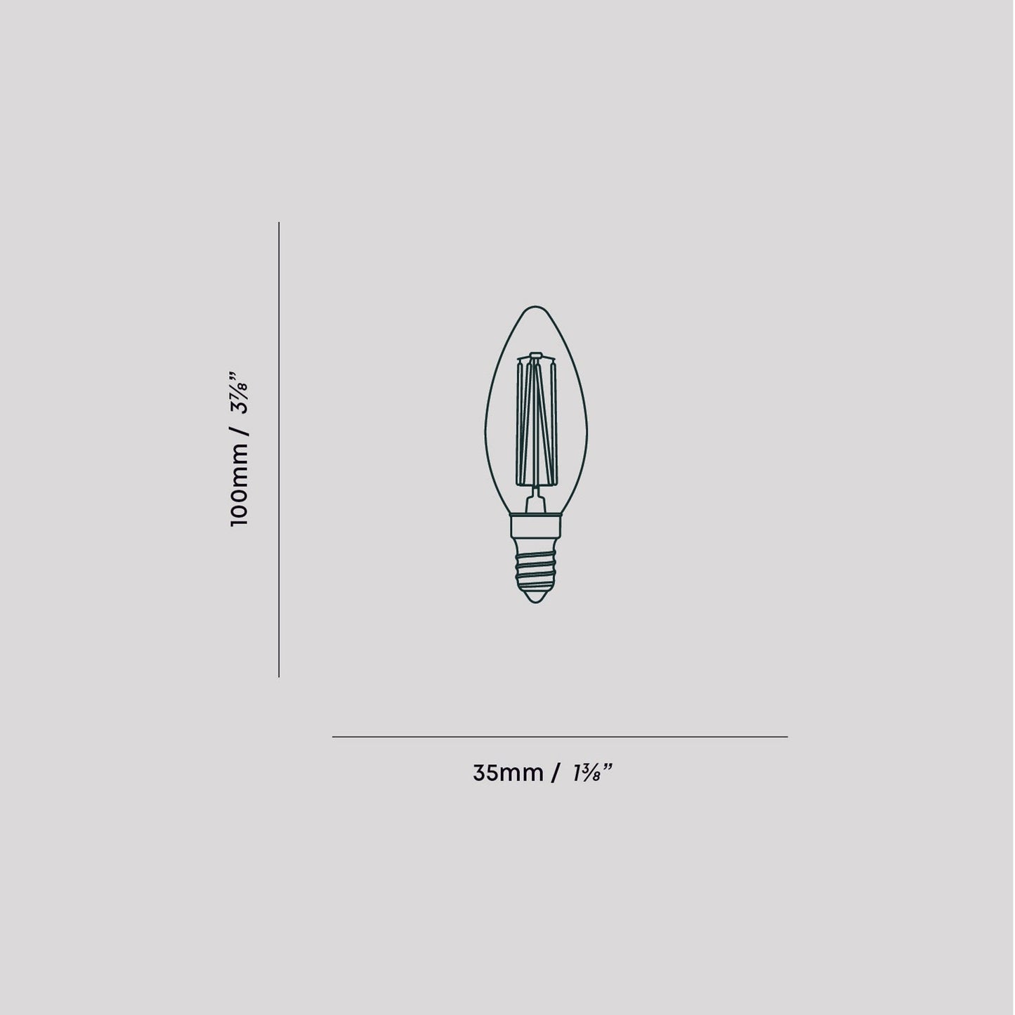 Classic Candle C35 4W 120V E12 LED Bulb - line drawing.
