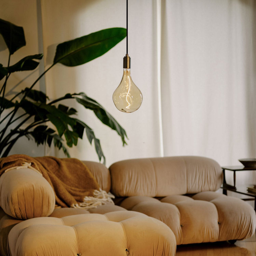 Cylindrical Pendant Light in living room.