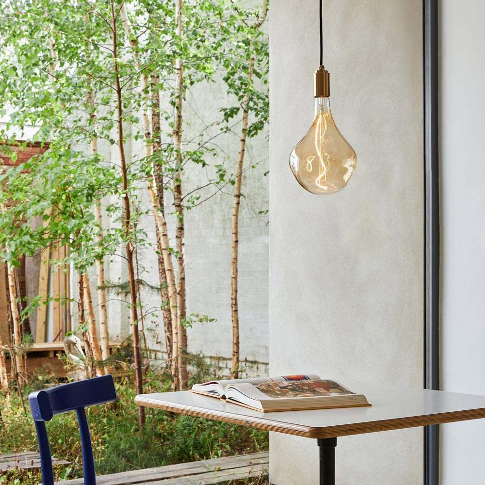 Cylindrical Pendant Light in living room.