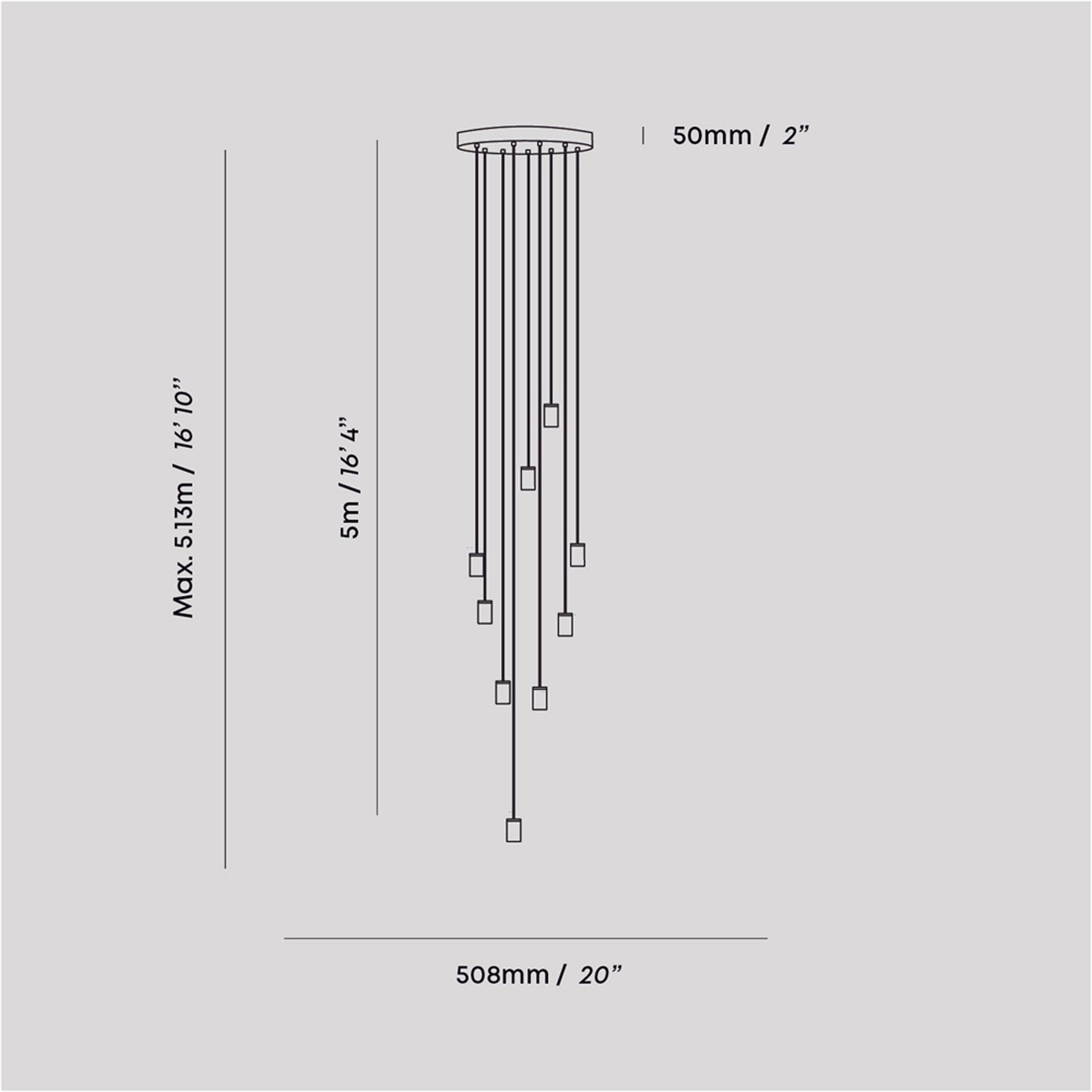 Knuckle Multi Light Pendant Light - line drawing.