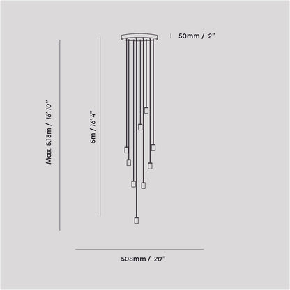 Knuckle Multi Light Pendant Light - line drawing.