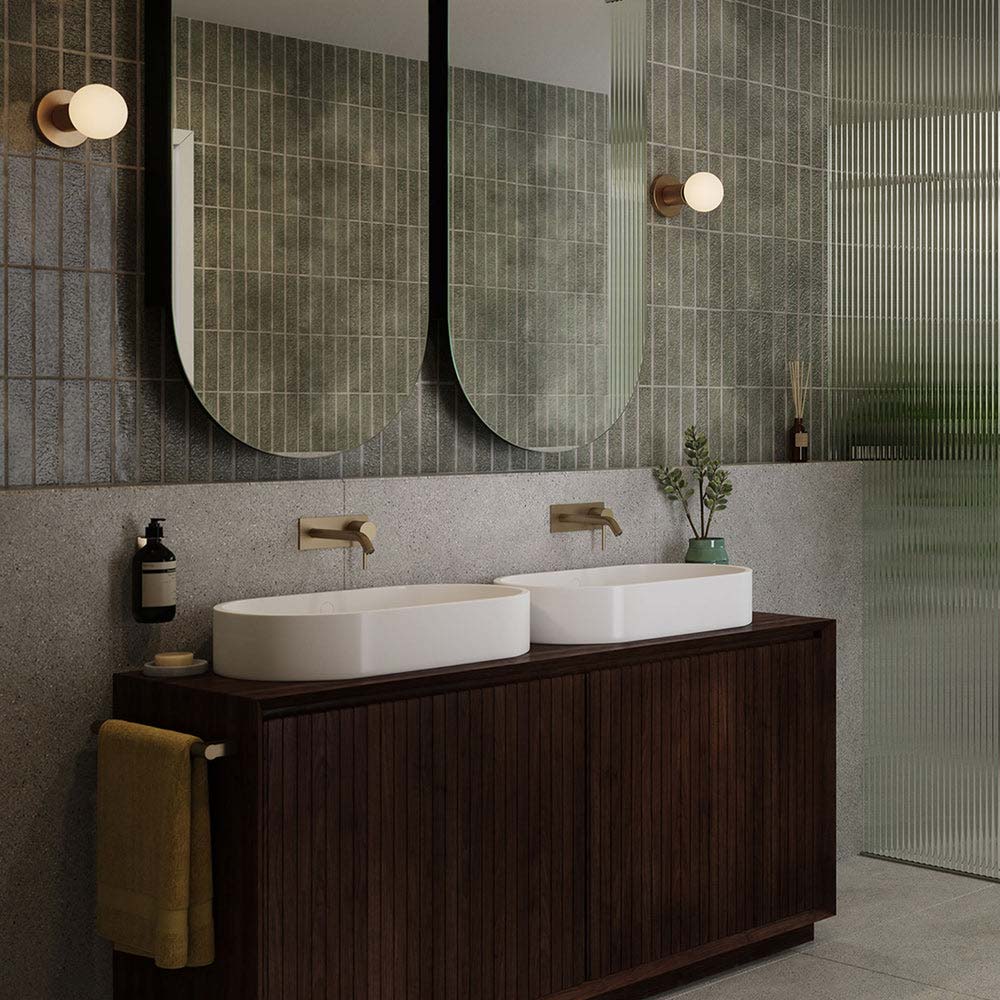 Lochan Sphere III Outdoor Wall Light in bathroom.