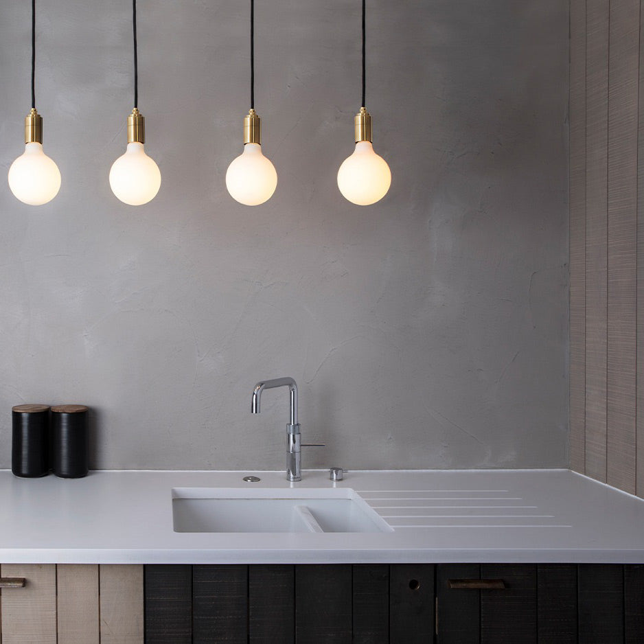 Porcelain III Medium Base G40 Type LED Bulb in Kitchen.