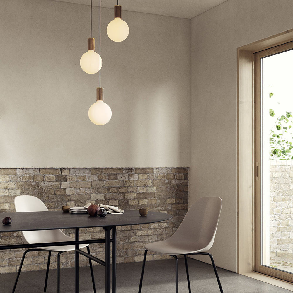 Sphere IV Triple Pendant Light in living room.