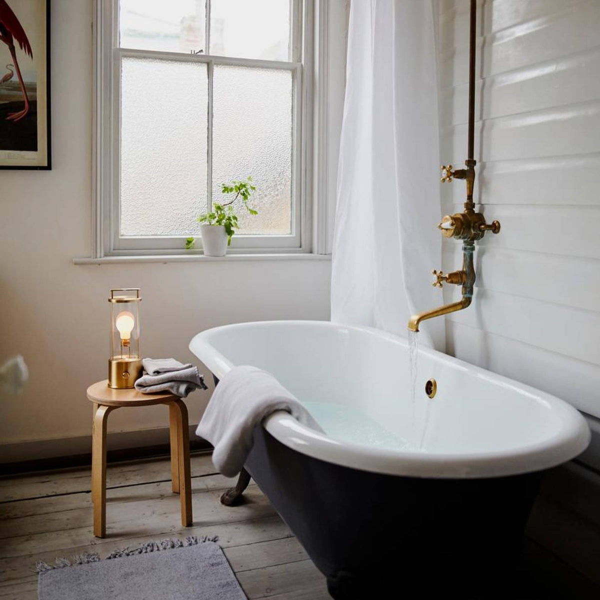 The Muse 2.0 Portable Table Lamp in bathroom.