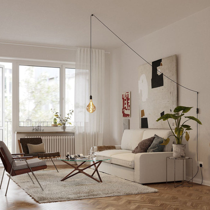 Voronoi II Plug-In Pendant Light in living room.